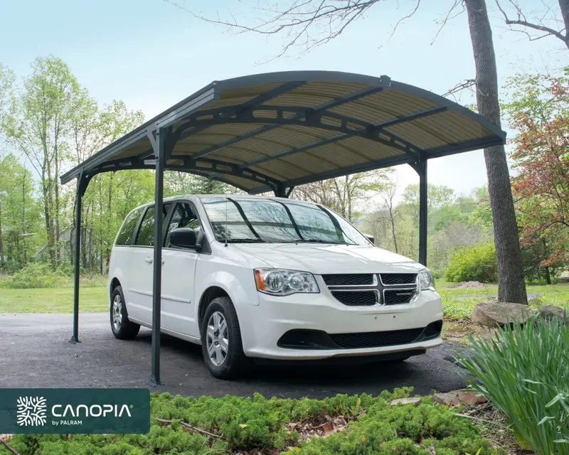 Palram Canopia Atlas freestanding carport kit with curved polycarbonate roof