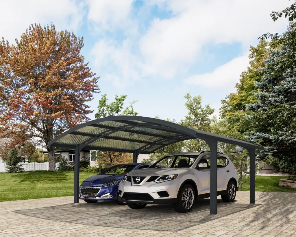 Palram Canopia Arizona double cantilever carport kit sheltering two cars