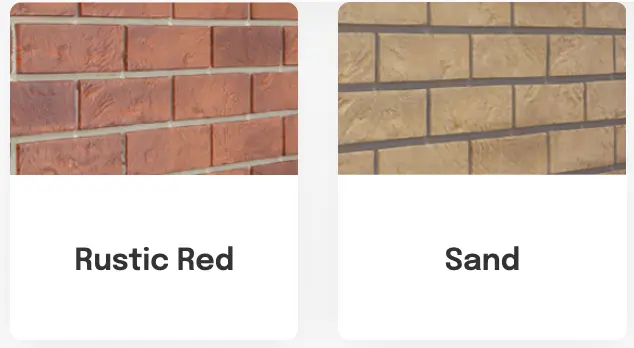 Brick-effect panel colour swatches — Rustic Red and Sand brick blends