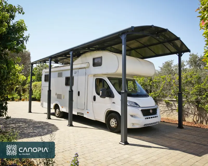 Extra-high carport kit with raised roof for vans, motorhomes and caravans