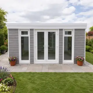 Prestige insulated garden room with a pent roof and white finish